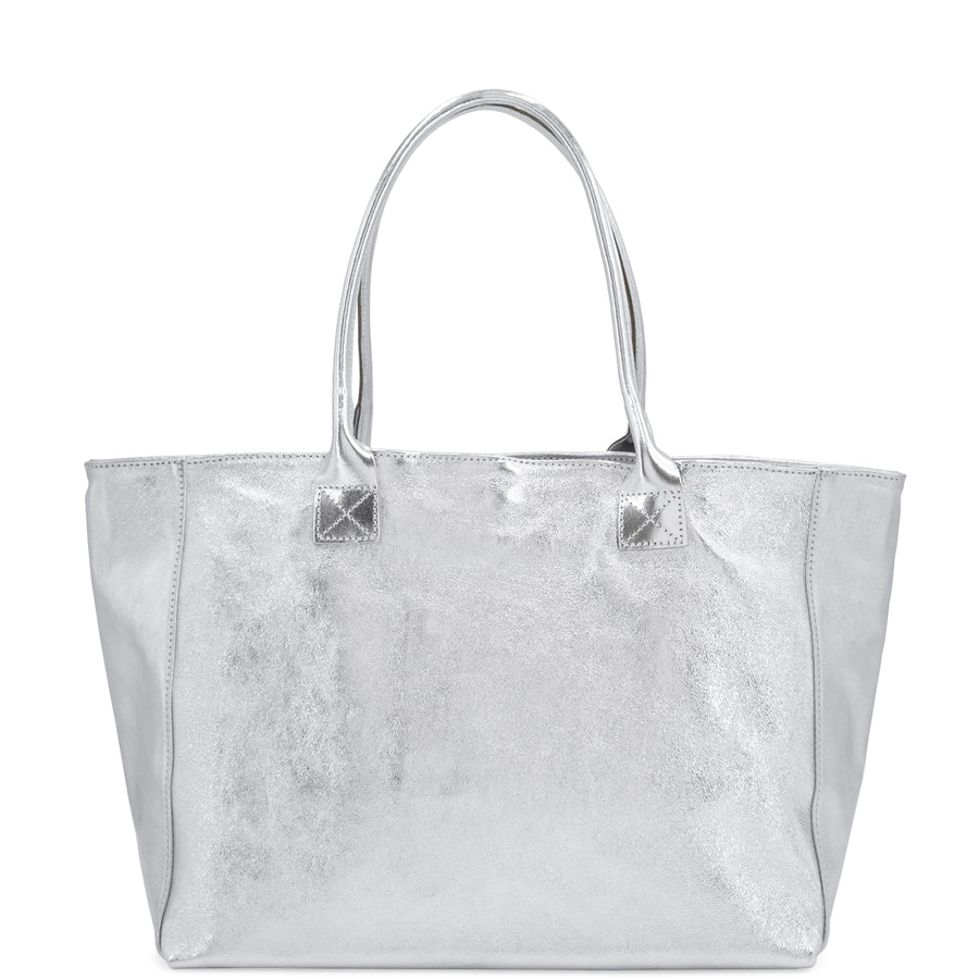 Silver Horizontal Zipped Leather Tote – Chic & Elegant by Sostter at brixbailey.com