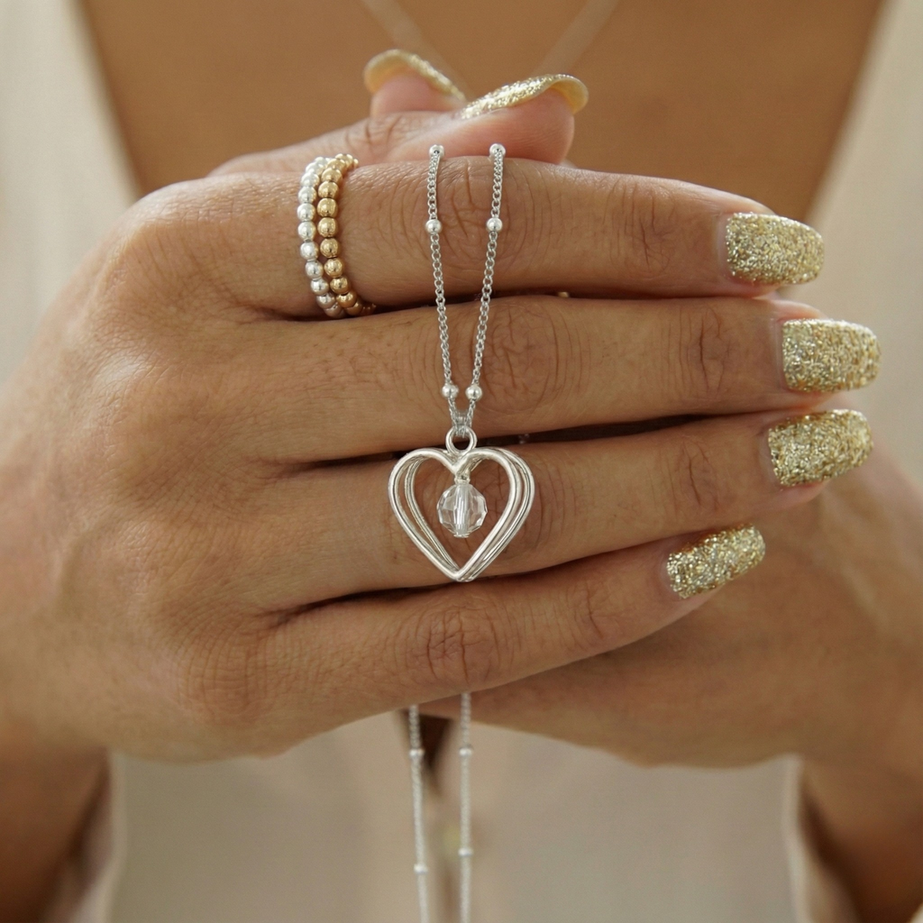 Crystal Heart Necklace in Sterling Silver