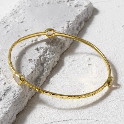 Simi Three Stone Stacking Bangle Rainbow Moonstone