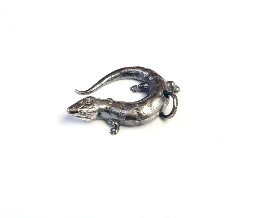 Handmade Silver Blue Tongue Skink Charm – Unique Estonian Design by Hvitolg at www.brixbailey.com