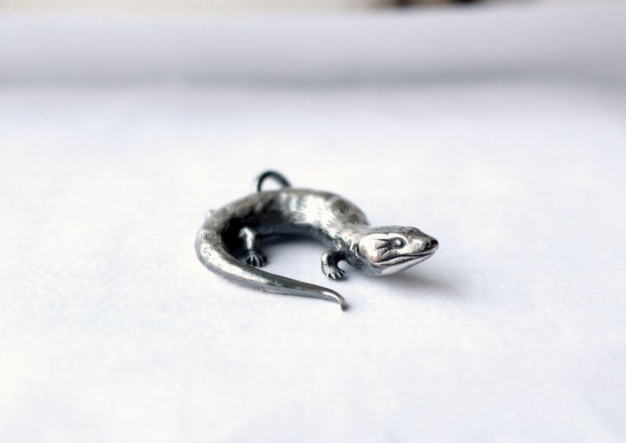 Handcrafted Silver Blue Tongue Skink Charm – Made in Estonia by Hvitolg at www.brixbailey.com