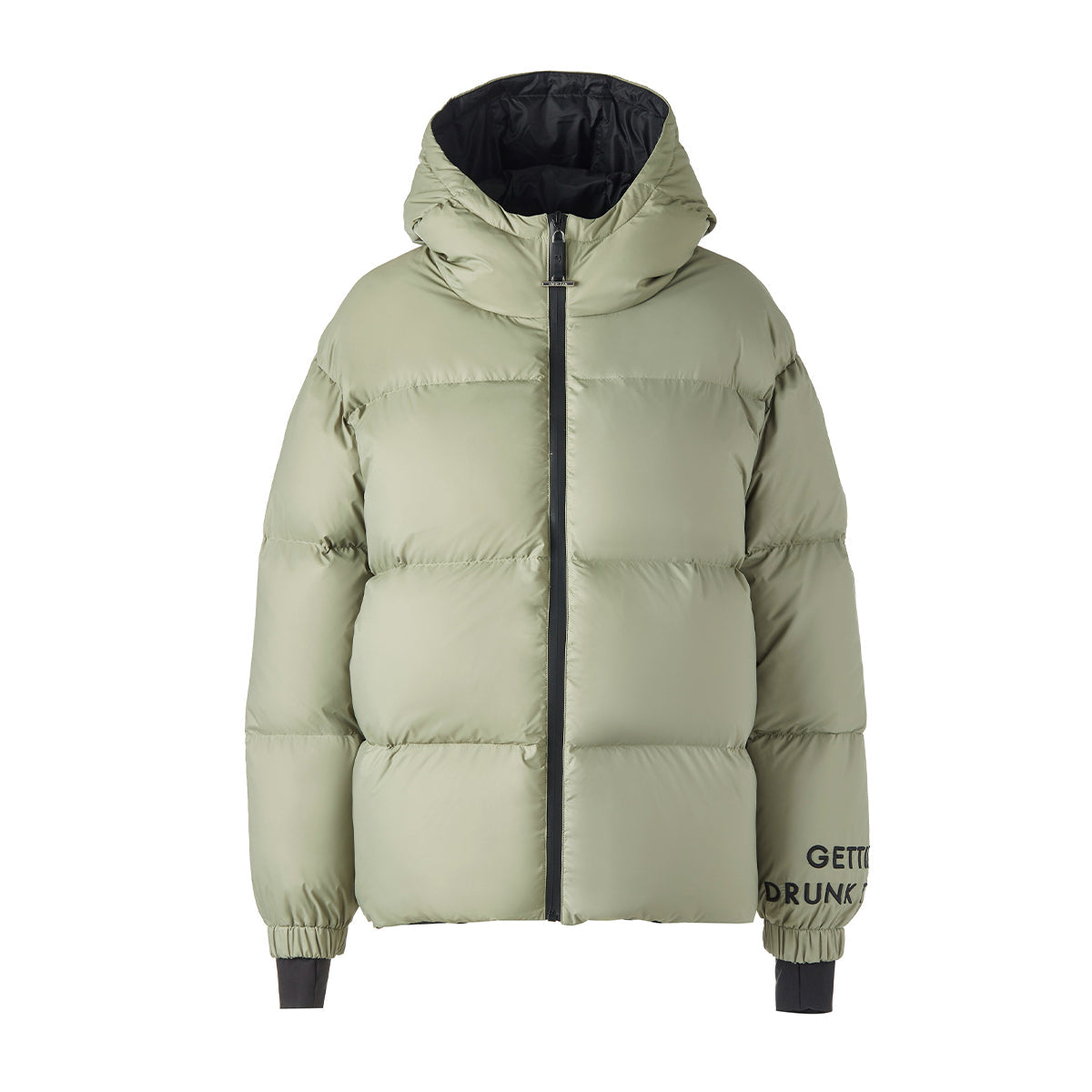 Green Zip Up Puffer Ski Jacket with Hood