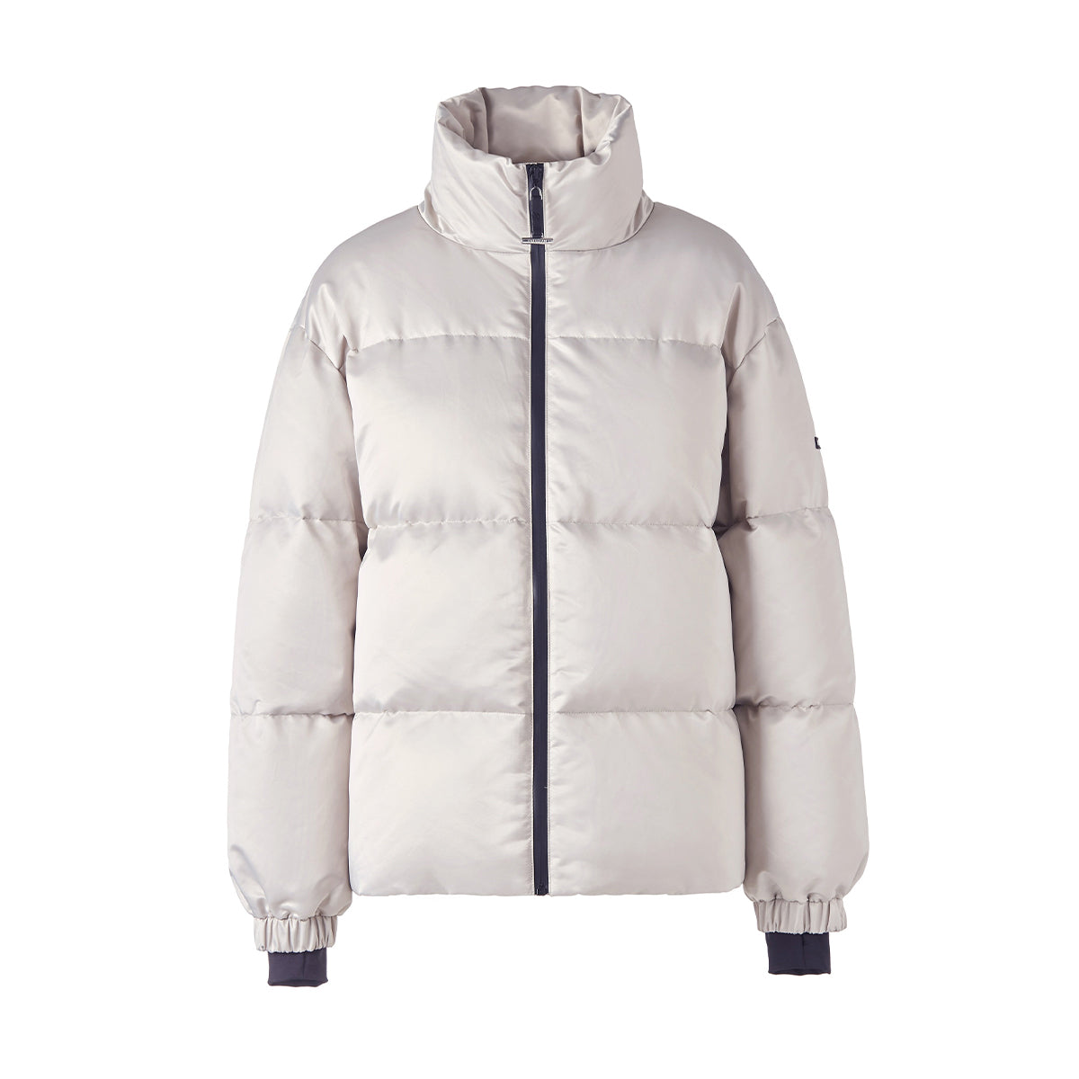 Silver Zip Up Puffer Ski Jacket with Hood