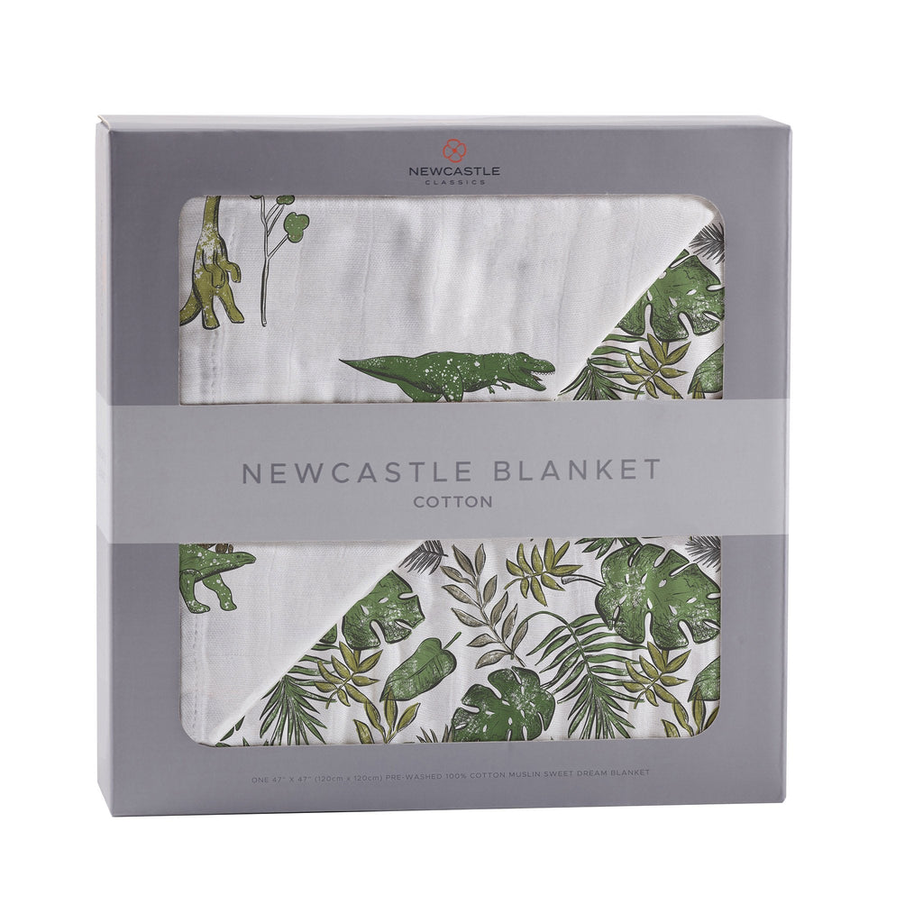 Dino Days and Tropical Forest Cotton Muslin Blanket 47 x 47 inches
