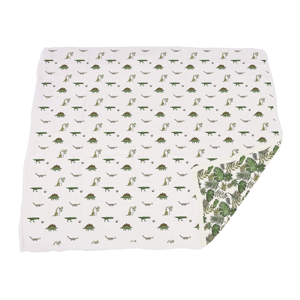 Dino Days and Tropical Forest Cotton Muslin Blanket 47 x 47 inches