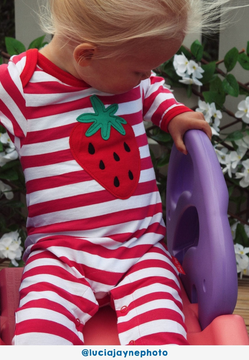 Organic Picnic Strawberry Applique Sleepsuit