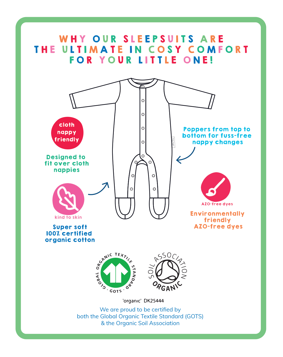 Organic Cotton Camping Bear Applique Sleepsuit