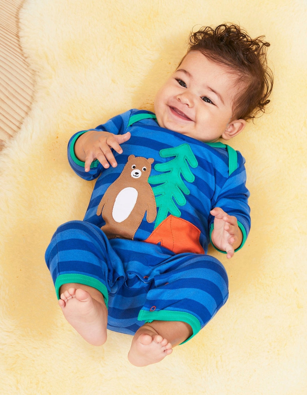 Organic Cotton Camping Bear Applique Sleepsuit