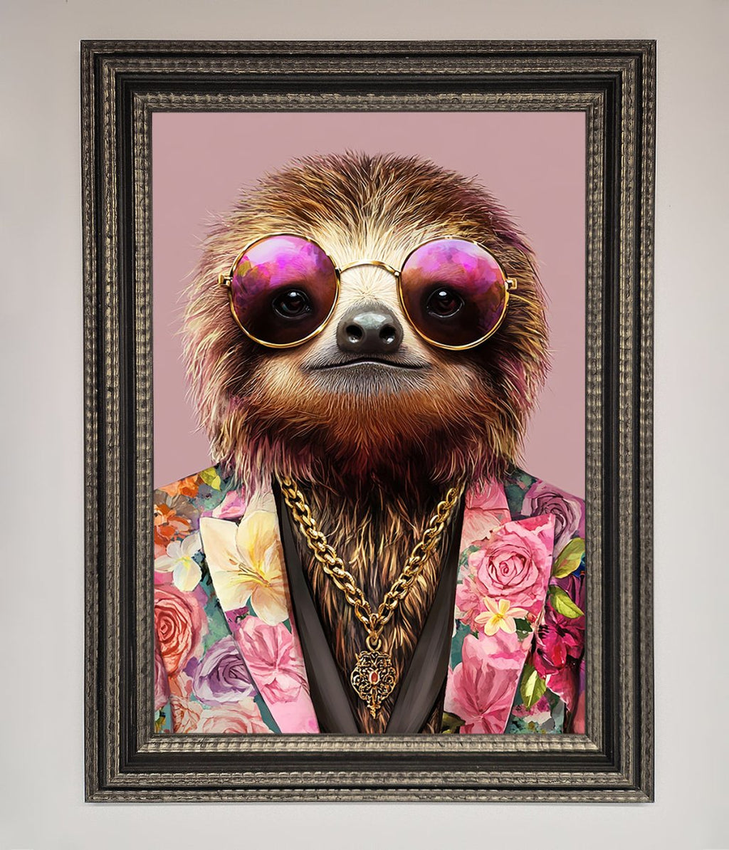 Sloth With Sunglasses Framed Poster