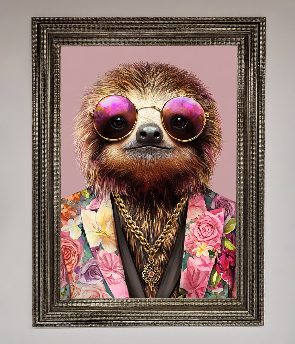 Sloth With Sunglasses Framed Poster