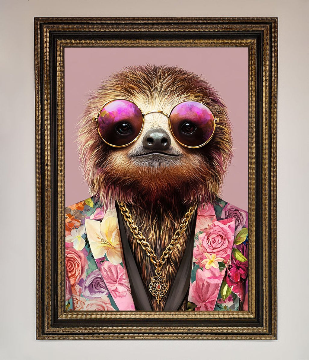 Sloth With Sunglasses Framed Poster