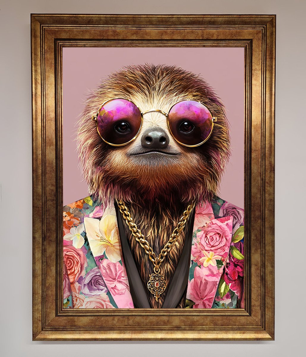 Sloth With Sunglasses Framed Poster