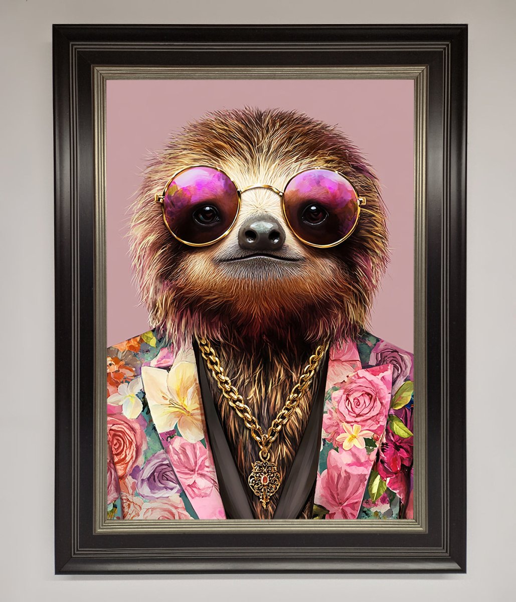Sloth With Sunglasses Framed Poster