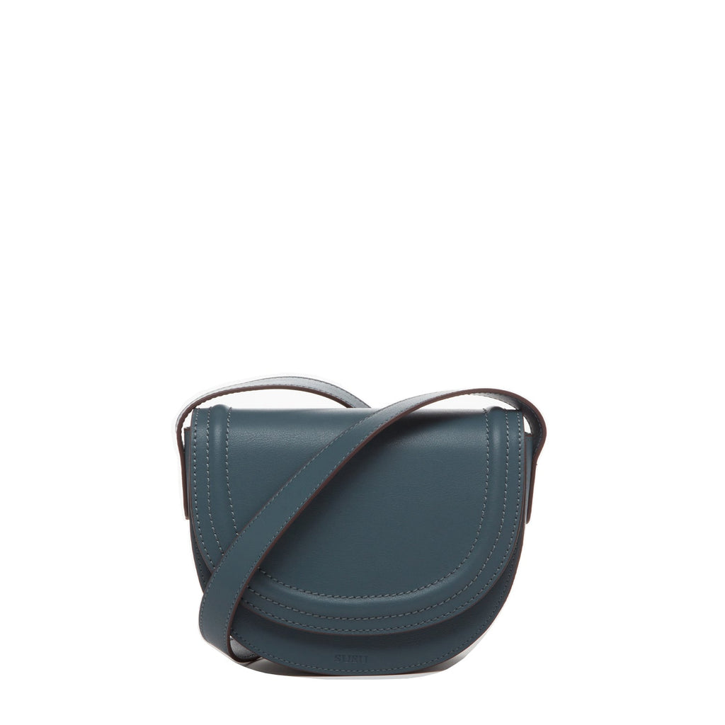 Blue Leather Saddle Bag Crossbody Purse