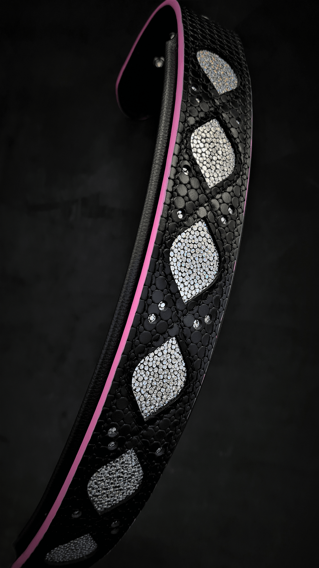 Ariel Glitter Dog Collar in Black Leather