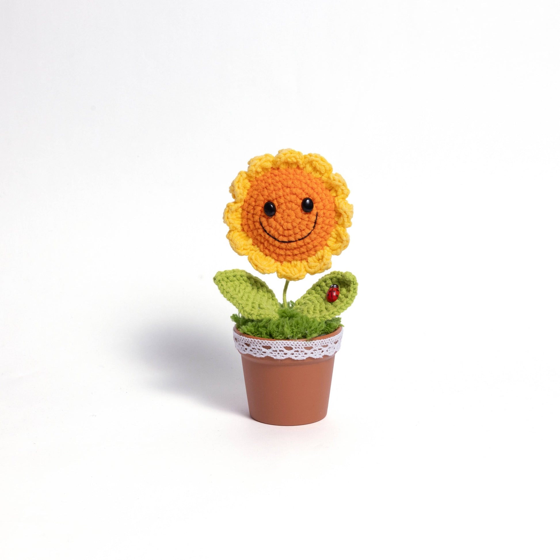 Handcrafted Crocheted Sunflower Plant in Decorative Pot