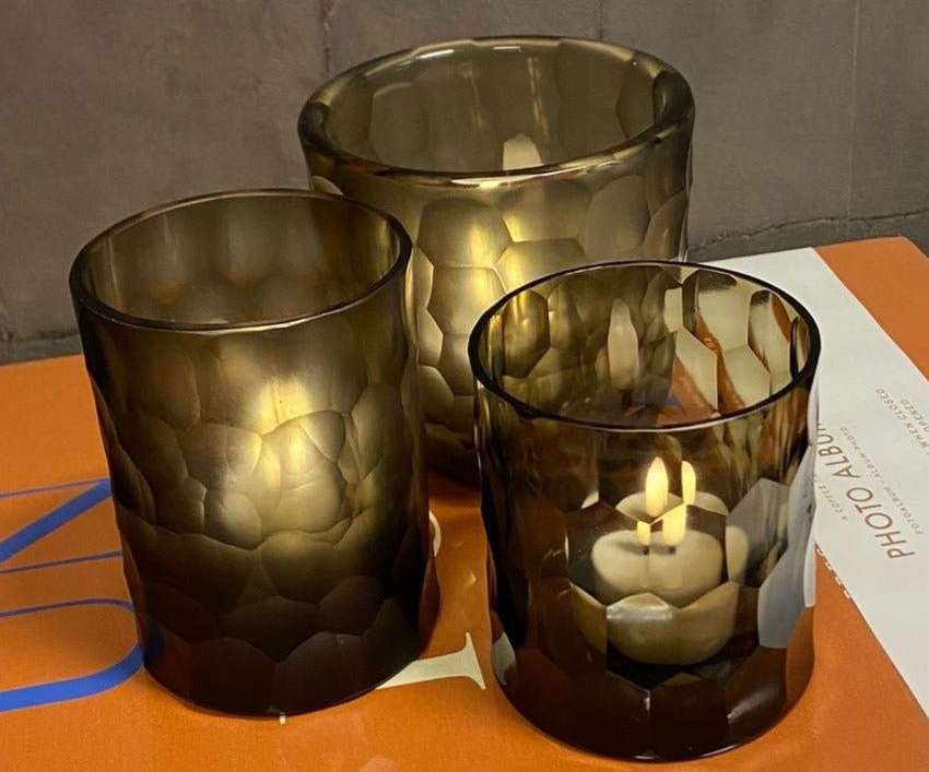 QUARTZ CANDLEHOLDER - H12 D15 cm - INDIGO SMOKE