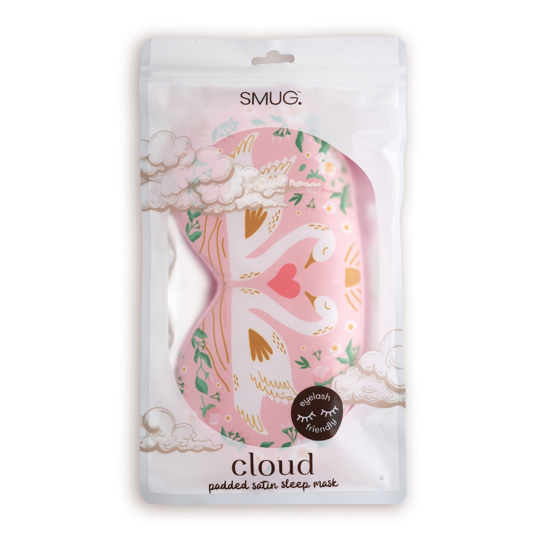Cloud Padded Satin Sleep Mask with Swans Print
