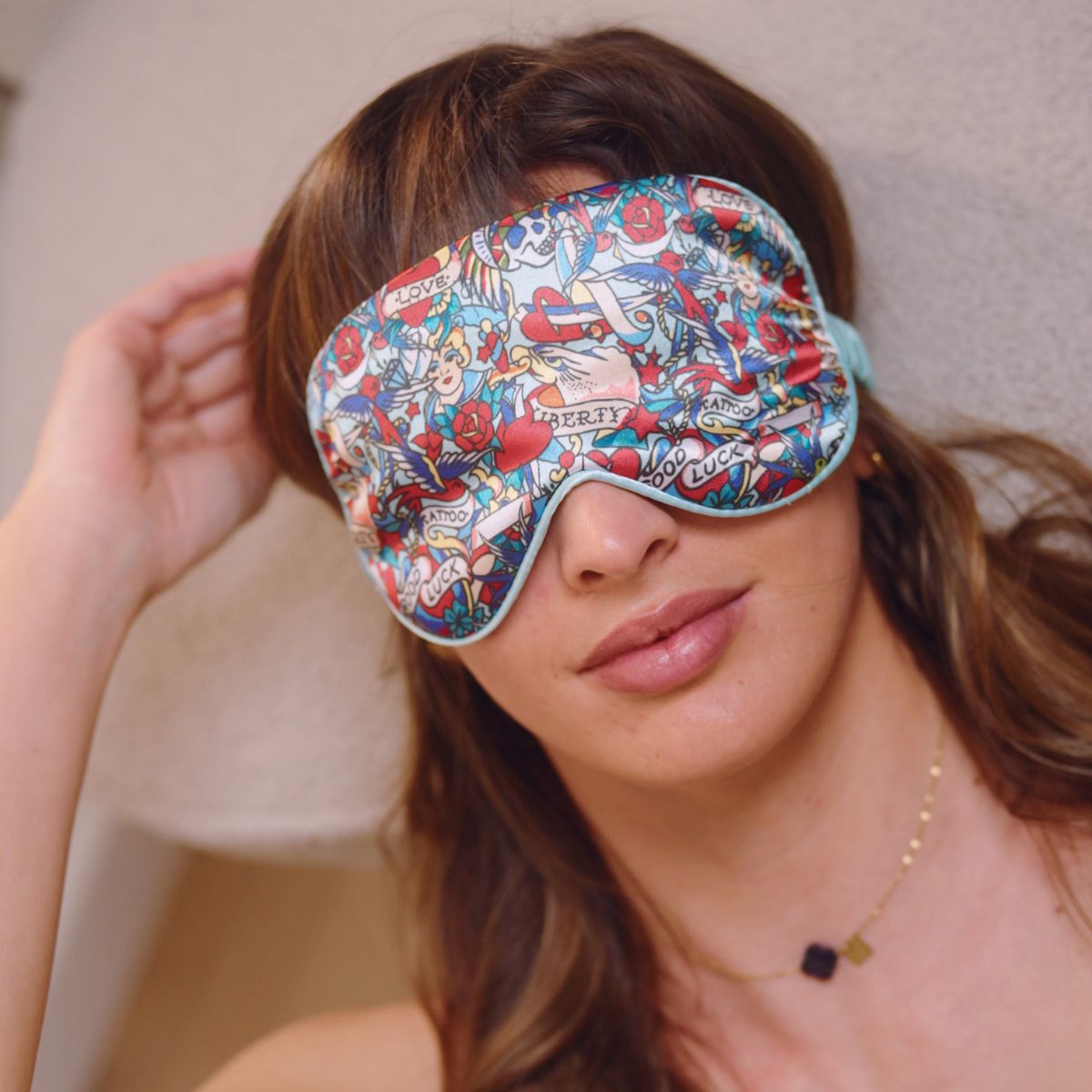 Satin Sleep Mask in Tattoo Print