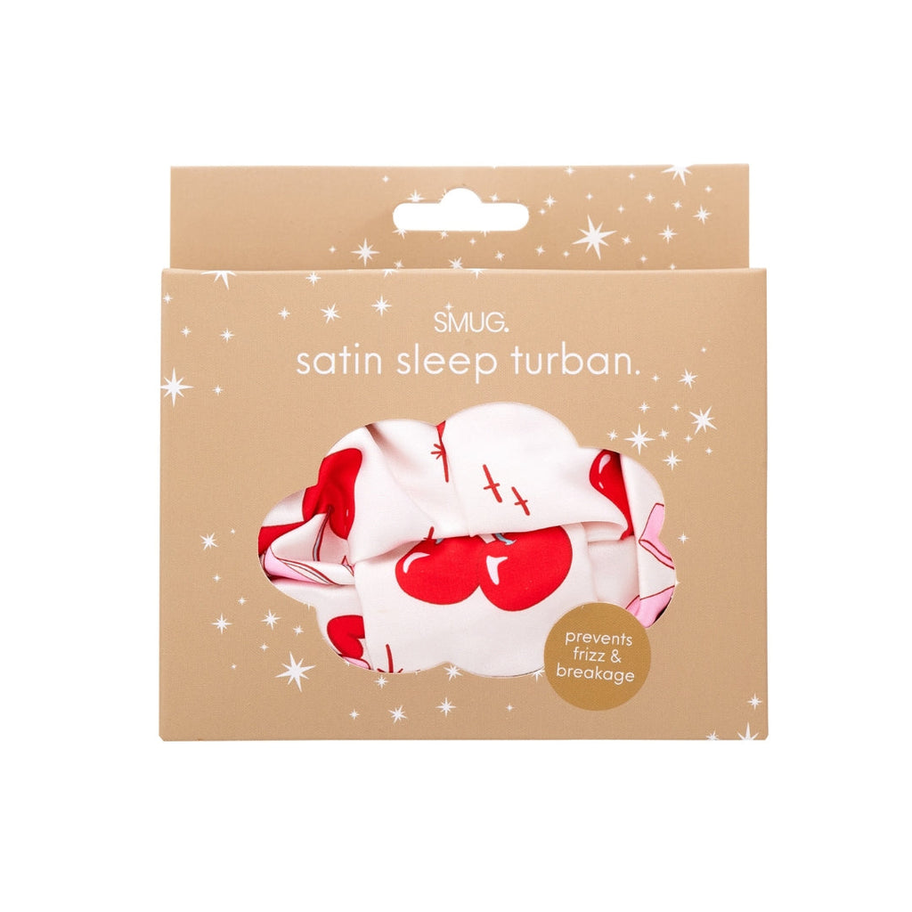 Satin Sleep Turban in Cherry Bows