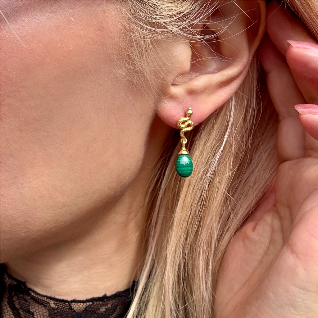 Medusa Small Gemstone Drop Earrings Malachite