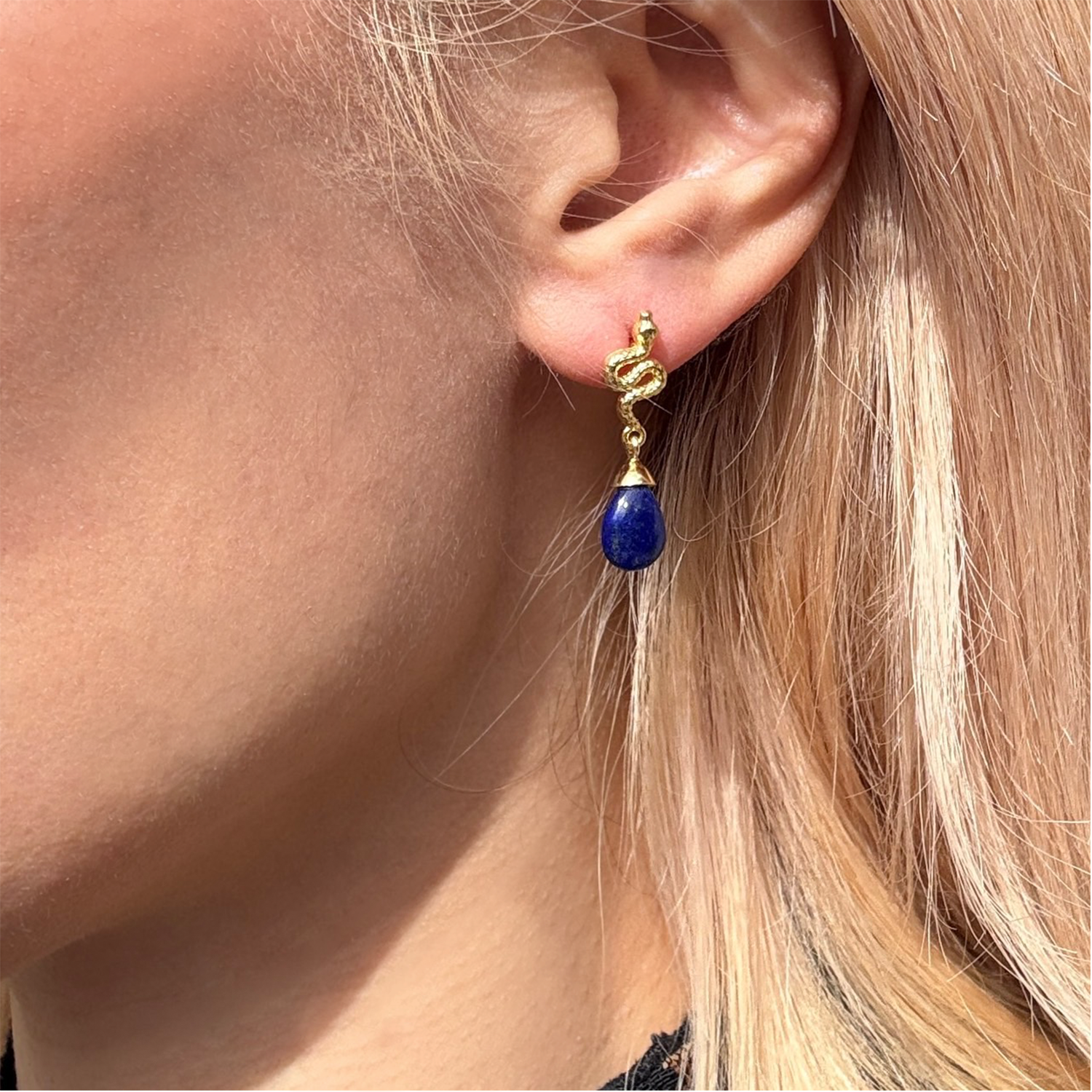 Medusa Small Gemstone Drop Earrings Lapis