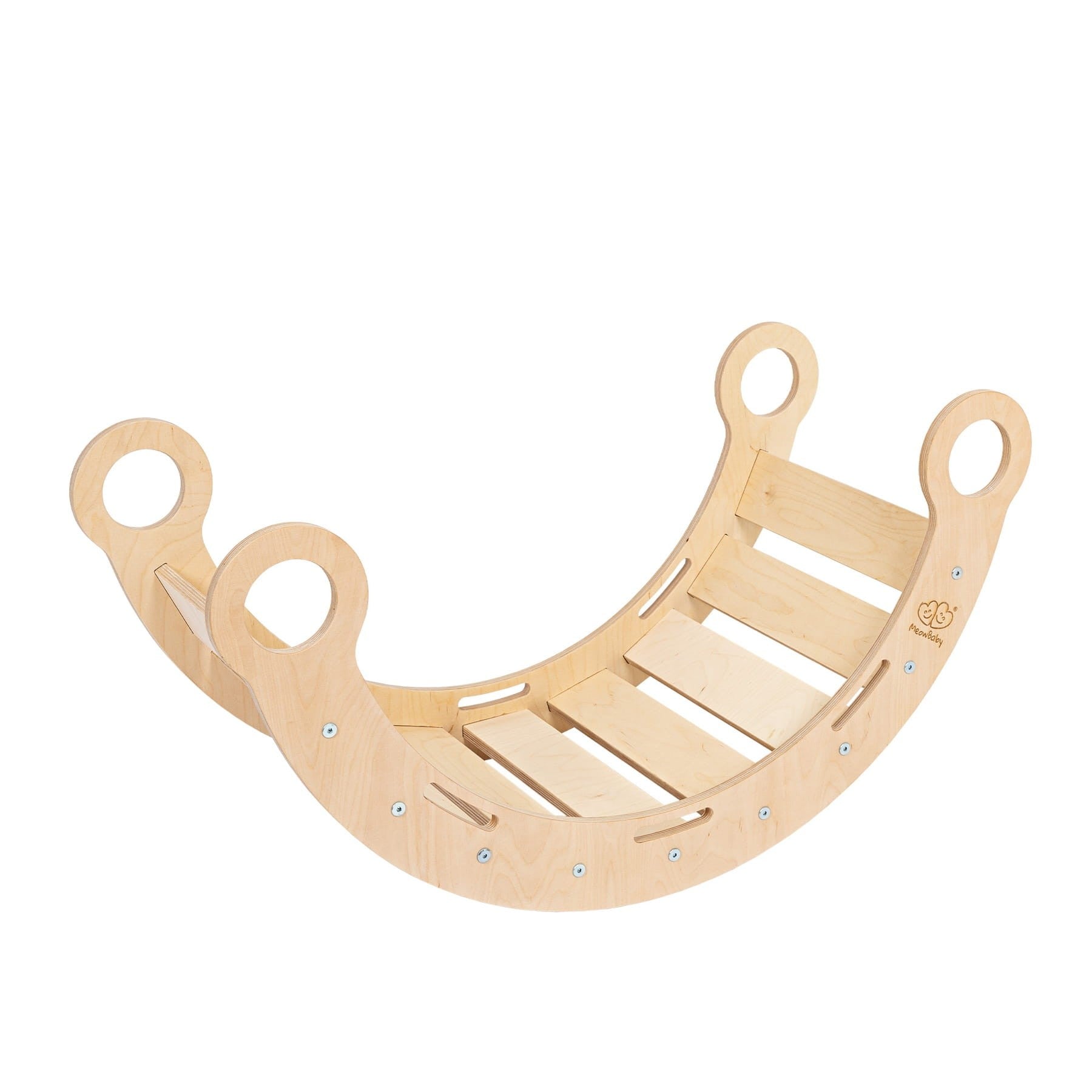 soft morning light on a natural birch kids rocker with a cozy beige pillow