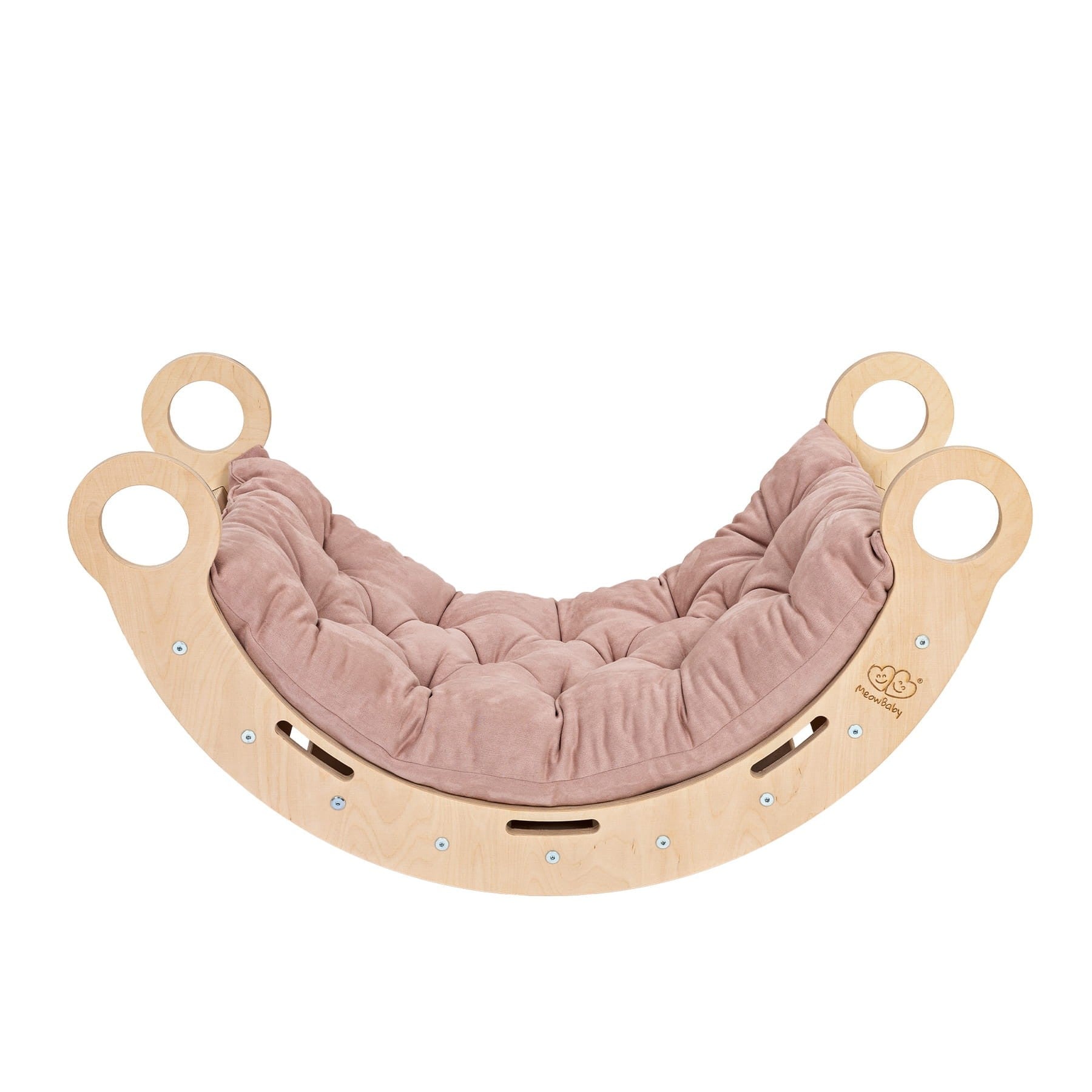a child resting in the snug rocker's cozy chill-out zone with a soft pink pillow