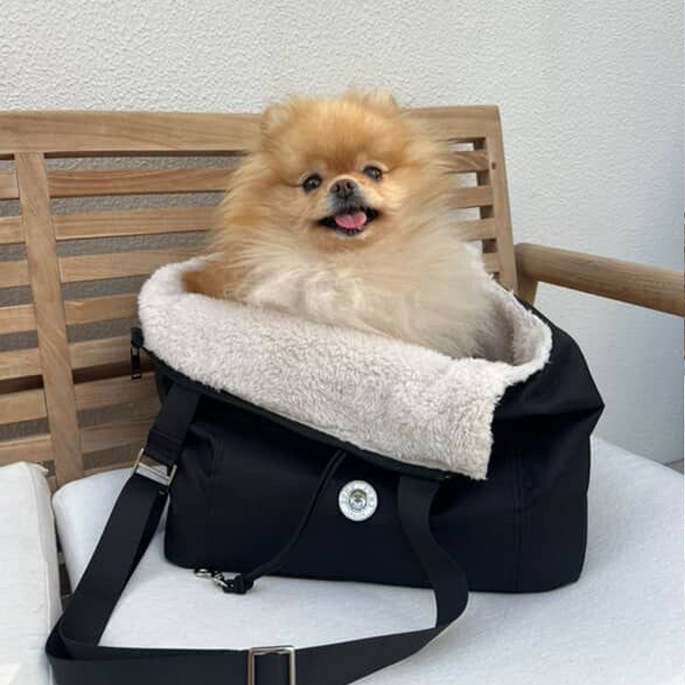 Soho Poms Black & Cream Rainy Bear Pet Carrier - Ideal for Dogs & Cats