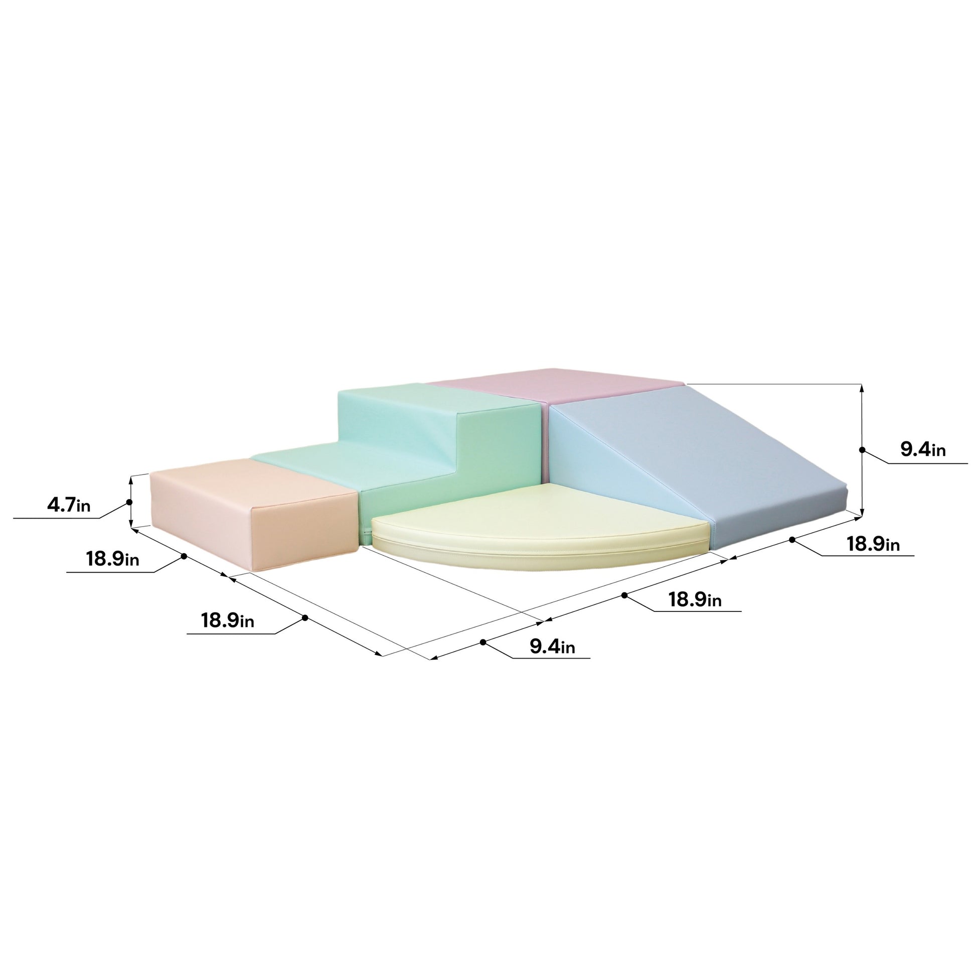 a soft pastel foam corner climber in a cozy, sunlit playroom setting