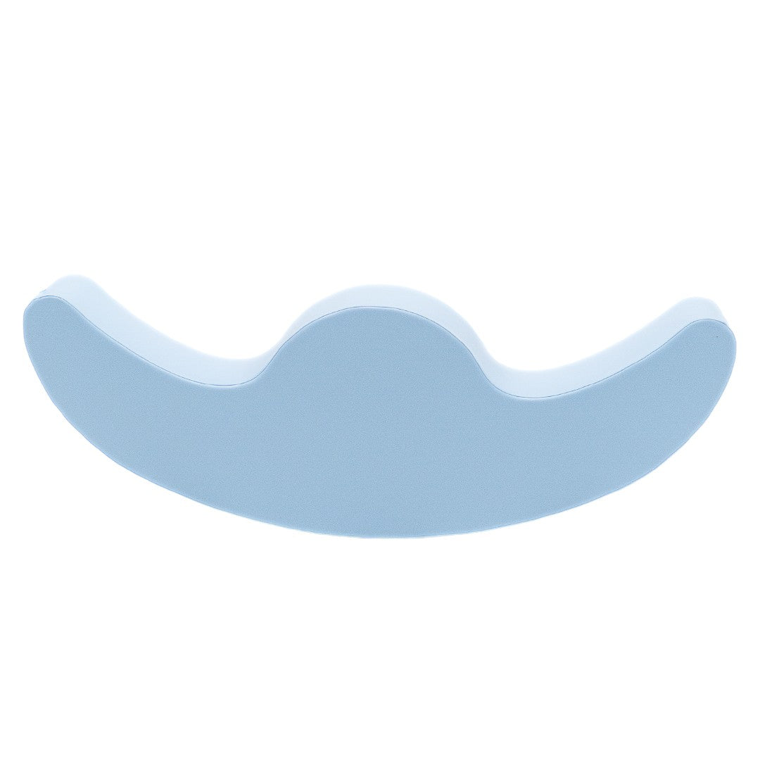 bold baby blue double rocker for two kids in a bright, modern playroom