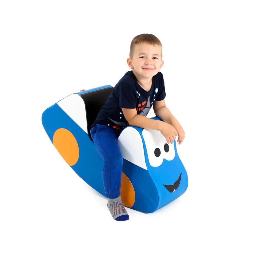 soft blue ride-on car toy for toddlers, cozy and safe for developing balance and motor skills
