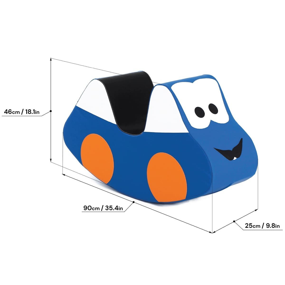 blue soft play ride-on car for toddlers, promoting balance and motor skills with eco-friendly foam