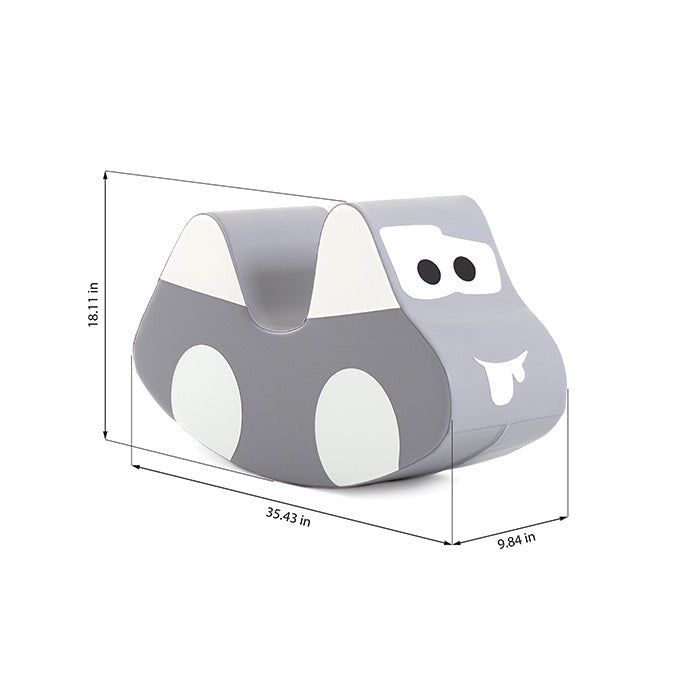 grey soft play ride-on car for toddlers, promoting balance and motor skills with durable foam construction
