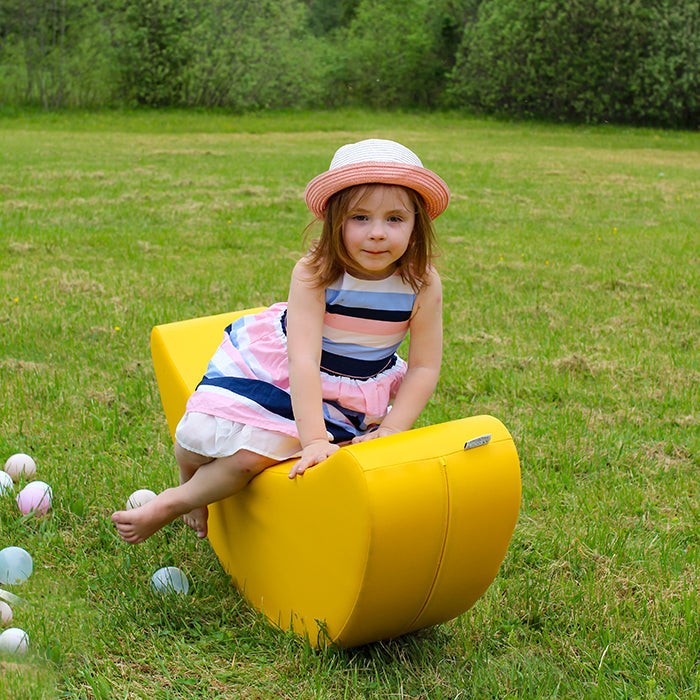 bold yellow banana rocking toy for kids - fun balance trainer with bright eco-leather finish