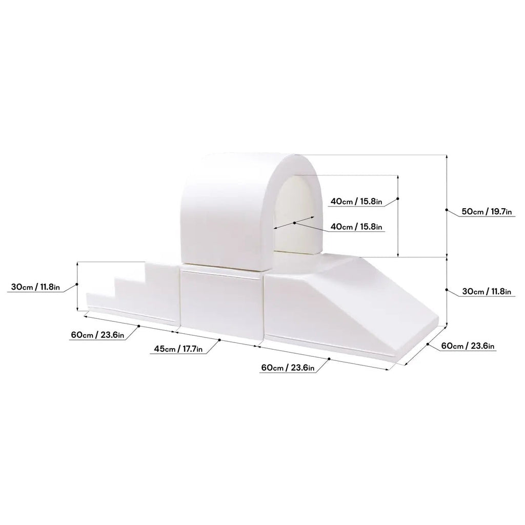 elegant white soft play tunnel for toddlers - encourages crawling, imagination, and social play