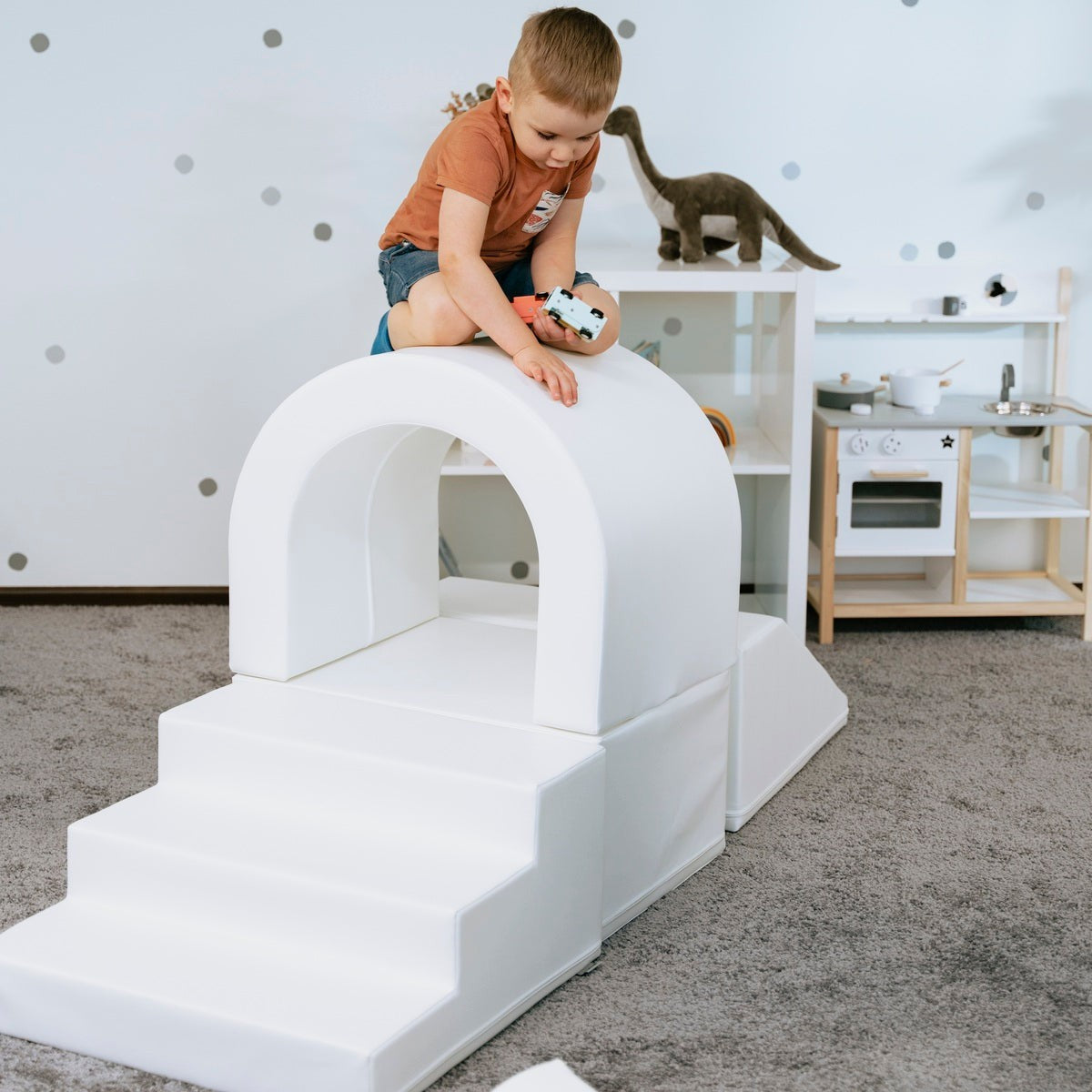 bold white soft play tunnel for kids - durable foam crawl space sparking adventure and teamwork