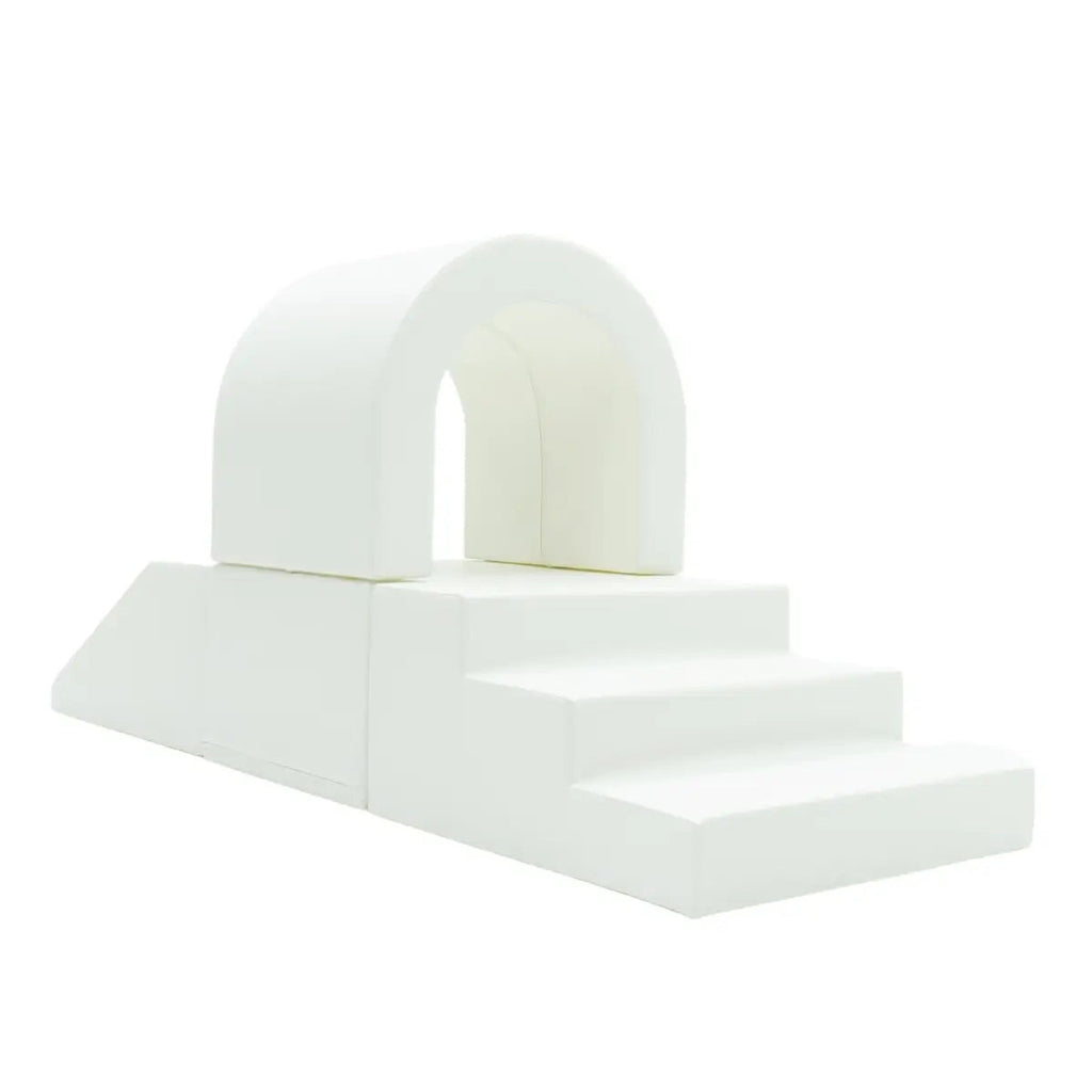 white soft play tunnel for kids - durable foam crawl space with playful shadows and cozy textures