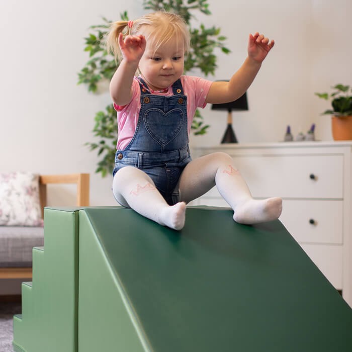 green soft play step and slide set for kids - durable foam climber with eco-leather cover, practical design for active play