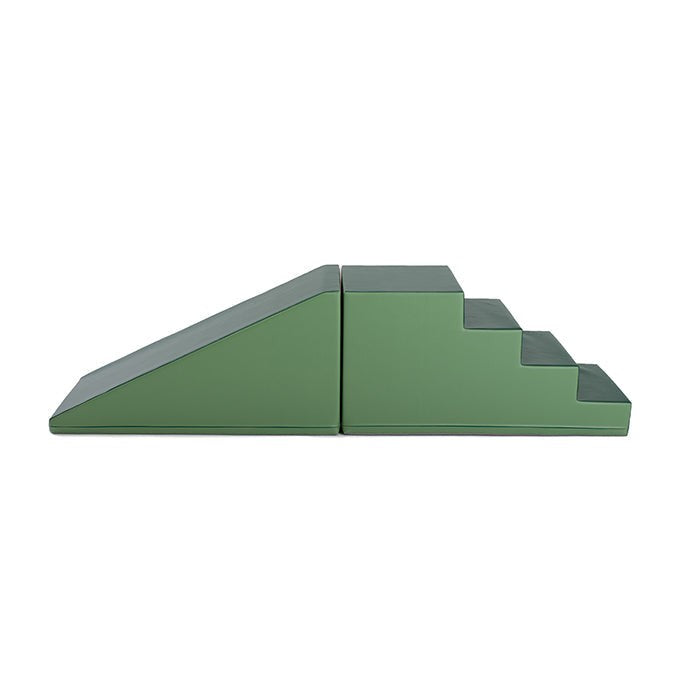 elegant green soft play step and slide set for kids, showcasing durable eco-leather and vibrant design