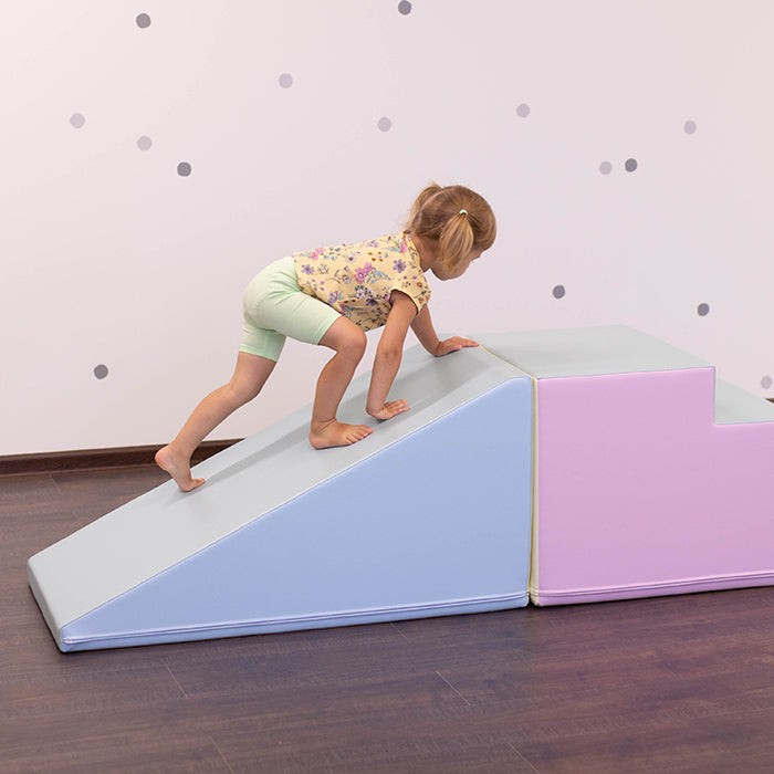 bold pastel soft play step and slide set for kids - durable eco-leather foam climber