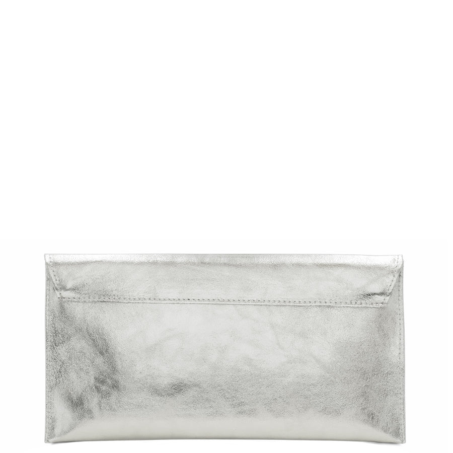 Metallic Silver Leather Clutch – Chic & Versatile Eco-Friendly Bag by Sostter at brixbailey.com