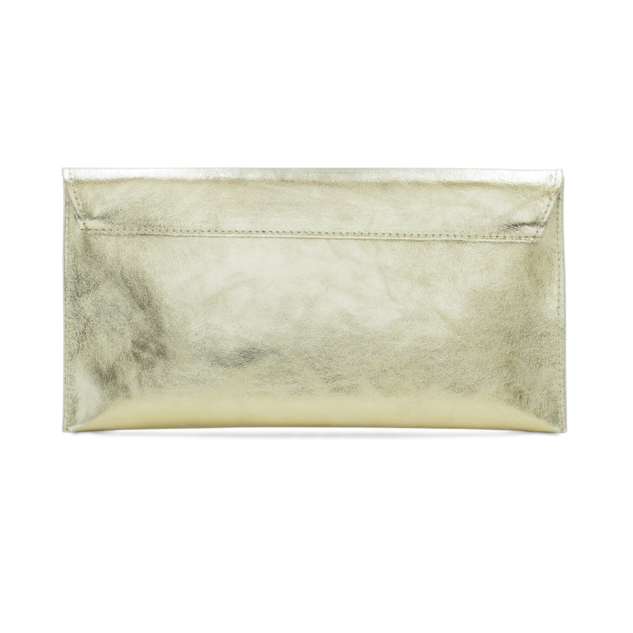 Metallic Gold Leather Clutch – Elegant, Versatile & Eco-conscious by Sostter at brixbailey.com