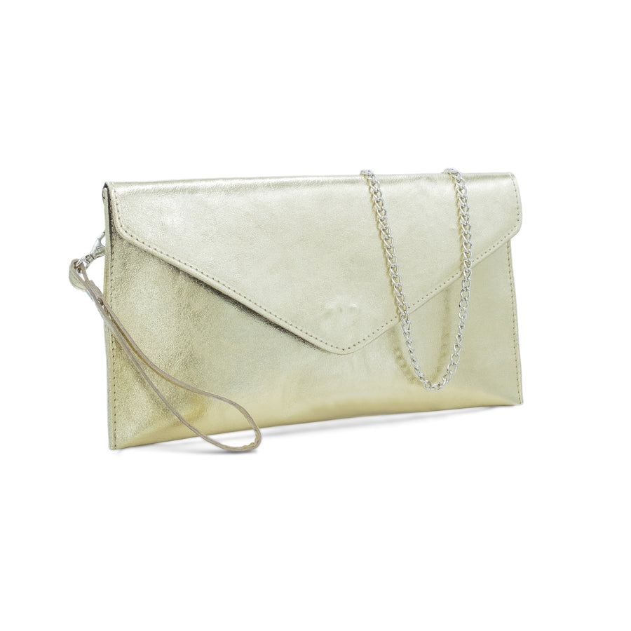 Metallic Gold Leather Clutch – Elegant, Versatile & Eco-Friendly by Sostter at brixbailey.com