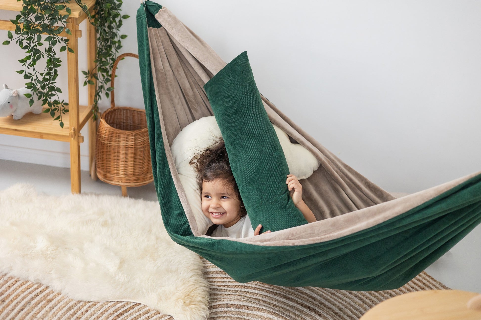 Forest Snuggle Hammock: Cozy & Safe Child-Friendly Hideaway - Handmade in Poland, Perfect for Home & Garden by Sówka at www.brixbailey.com