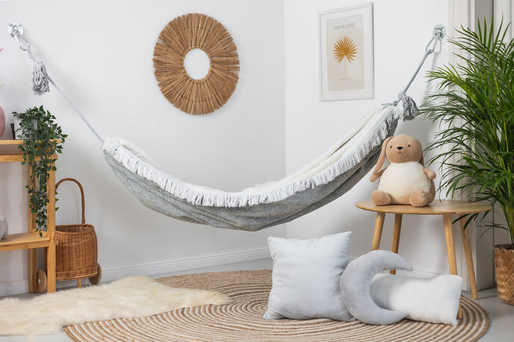 Little Haven Kids Hammock - Checkered Boucle Knit for Cozy & Safe Child Relaxation by Sówka at www.brixbailey.com