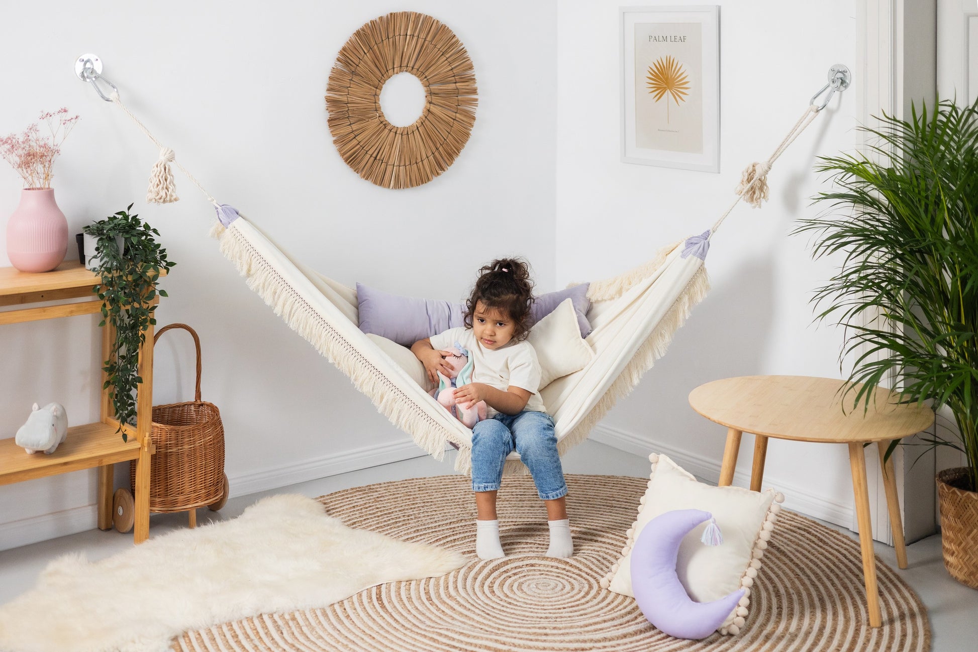 Moonlight Dream Hammock: Soft Lilac Comfort for Boho & Scandinavian Interiors - Handmade & CE Certified by Sówka at www.brixbailey.com