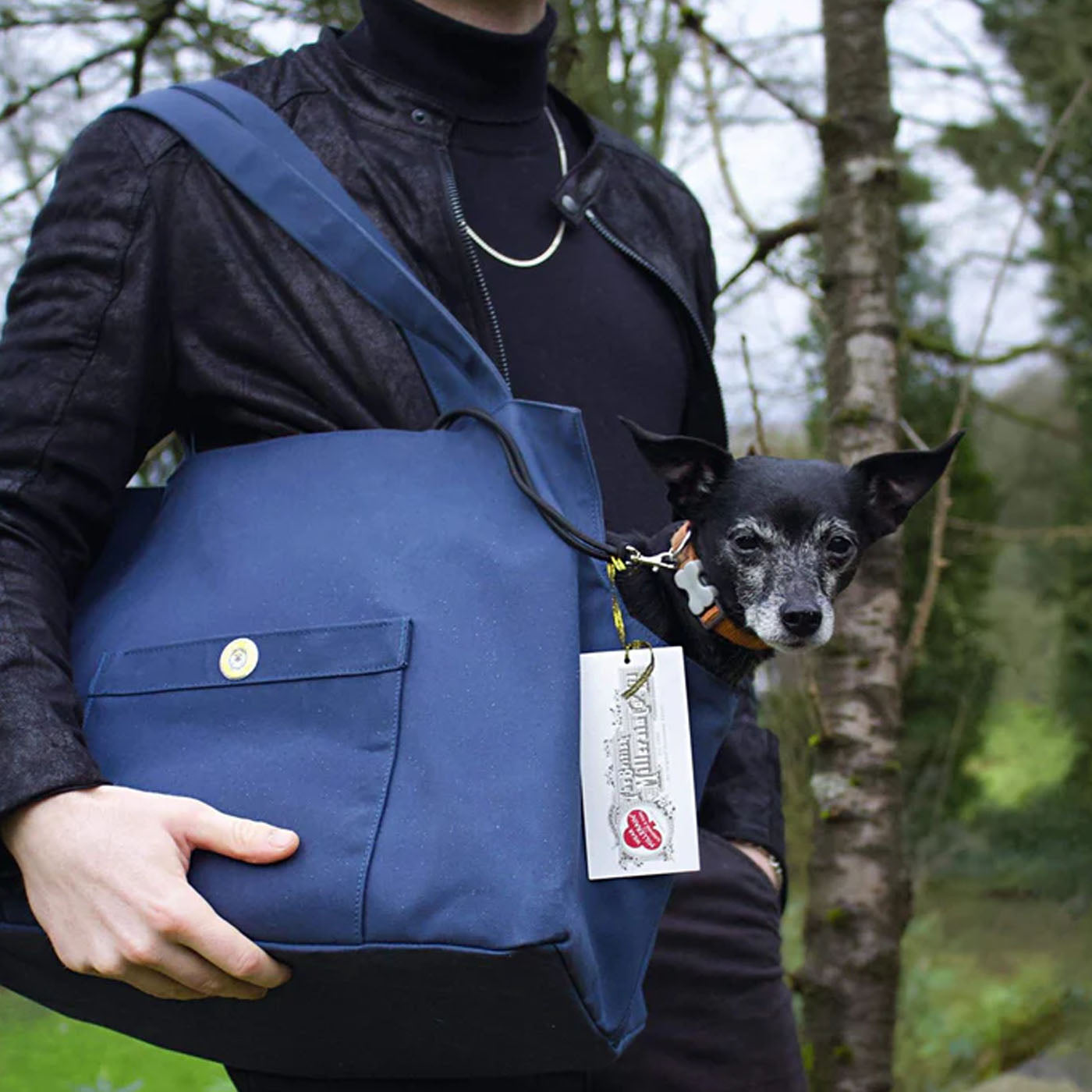 Soho Poms Navy Waxed Cotton Rainy Poms Dog Carrier