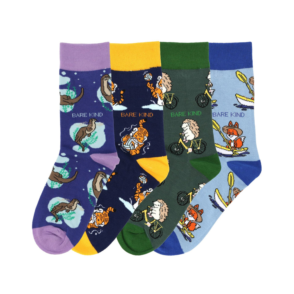The Sporty Animals 4 Pack Bamboo Sock Set