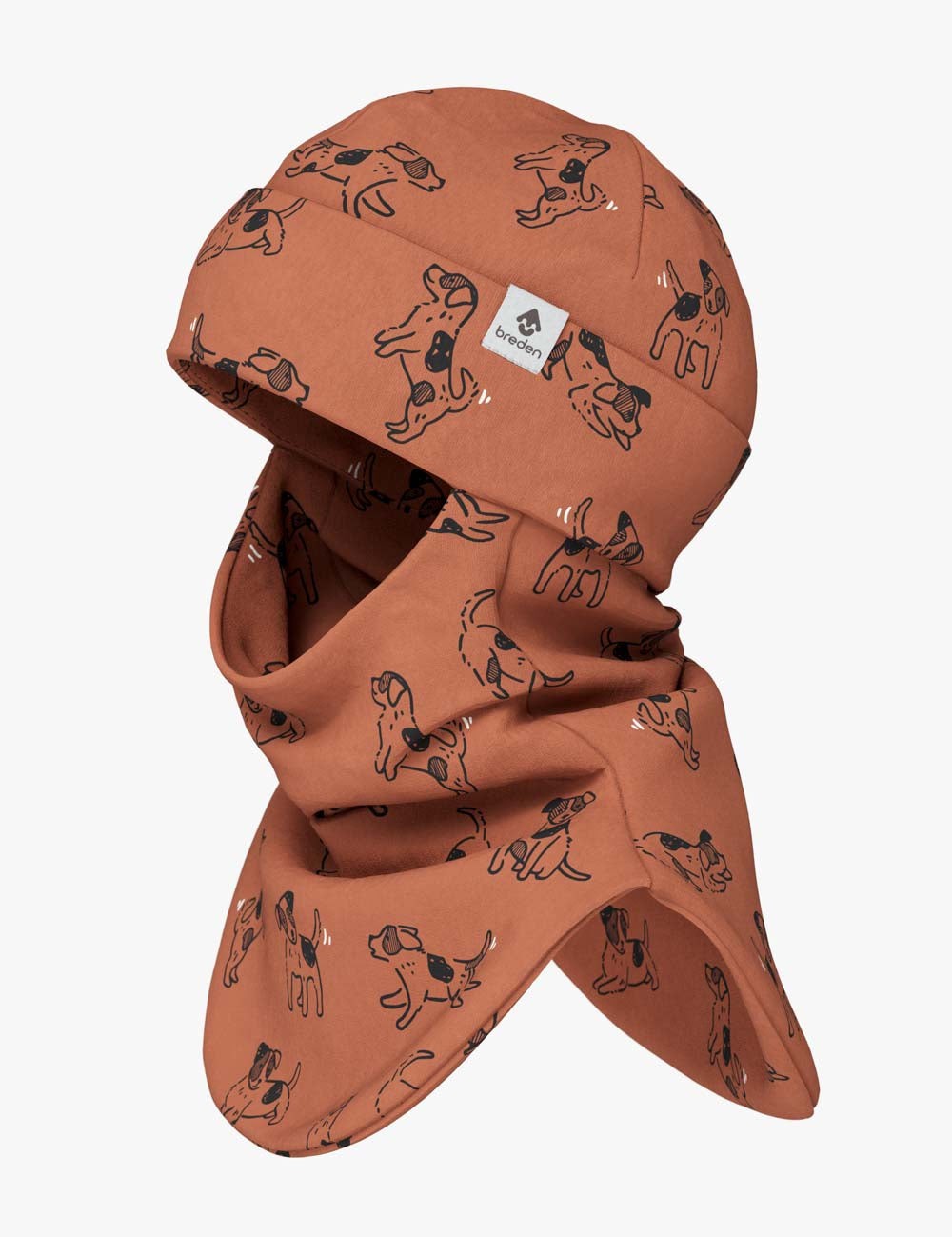 a child in a soft copper balaclava, bathed in gentle morning light, looking cozy and secure